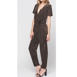 NWT MAVEN WEST Wrap Front Velvet Stripe Jumpsuit Brown Medium